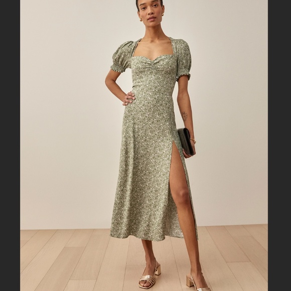 Lacey Dress Reformation Green Juniper Floral Dress - Picture 1 of 11